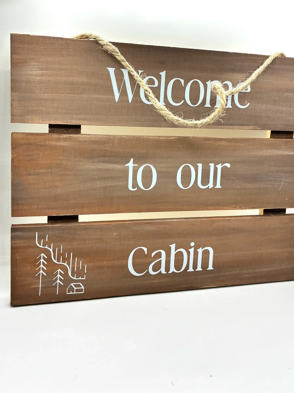 Welcome to Our Cabin Wooden Wall Sign - Brown & Gray - Picture 3 of 4